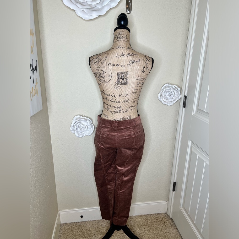 Anthropologie The Essential Slim Velvet Trousers Sz 8 in Bronze Brown Color - Picture 10 of 16